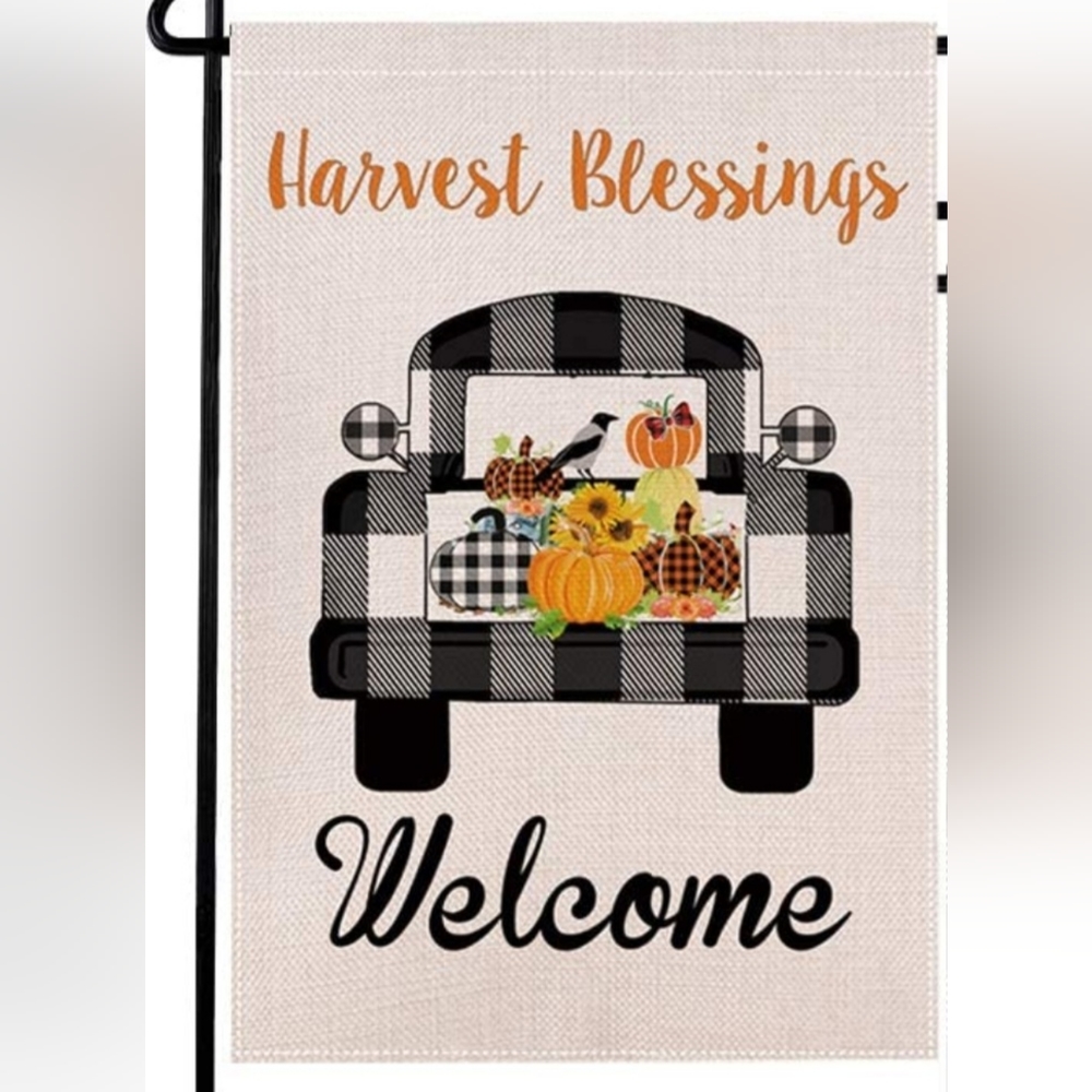 WT DUDOE Welcome Harvest Blessings Truck White Pumpkin Fall Garden Flag 12.5x18